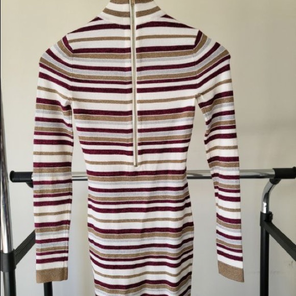 Striped Gold Sparkle Ribbed Knit Dress with Mock Turtleneck - Picture 3 of 4